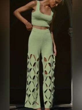 Yllw the label Taurus Knit Set - pea green (top and pants included)